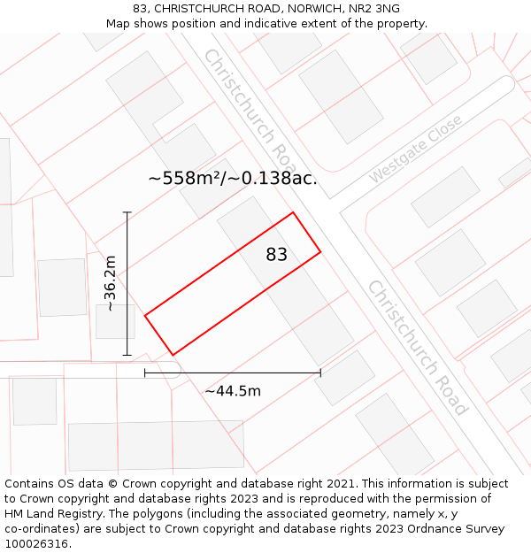 83, CHRISTCHURCH ROAD, NORWICH, NR2 3NG: Plot and title map