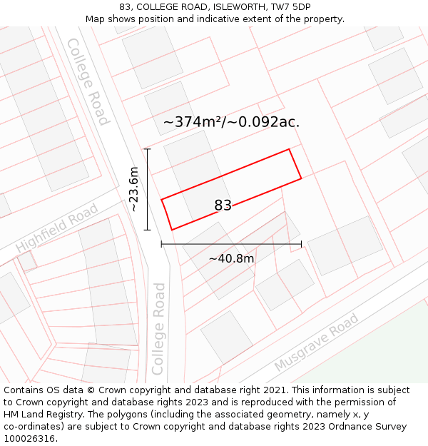 83, COLLEGE ROAD, ISLEWORTH, TW7 5DP: Plot and title map