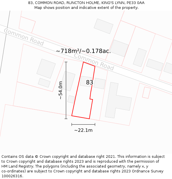 83, COMMON ROAD, RUNCTON HOLME, KING'S LYNN, PE33 0AA: Plot and title map