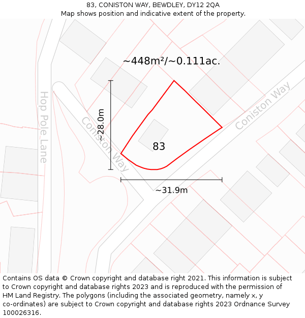 83, CONISTON WAY, BEWDLEY, DY12 2QA: Plot and title map