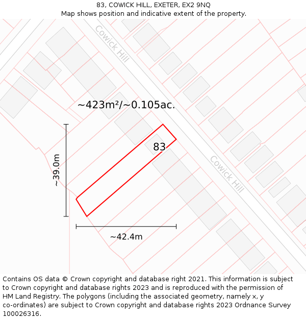 83, COWICK HILL, EXETER, EX2 9NQ: Plot and title map