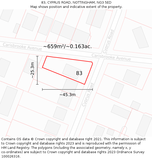 83, CYPRUS ROAD, NOTTINGHAM, NG3 5ED: Plot and title map