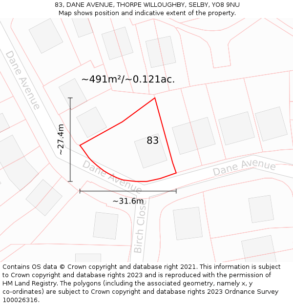 83, DANE AVENUE, THORPE WILLOUGHBY, SELBY, YO8 9NU: Plot and title map