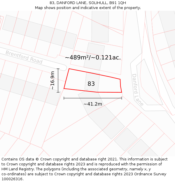 83, DANFORD LANE, SOLIHULL, B91 1QH: Plot and title map