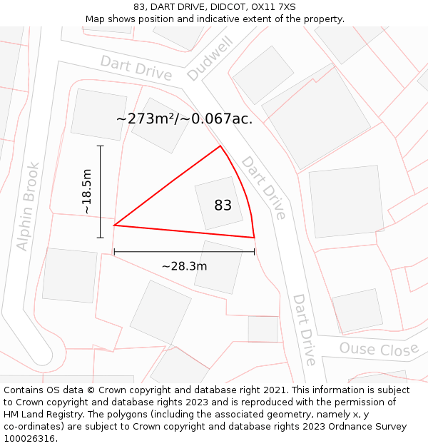 83, DART DRIVE, DIDCOT, OX11 7XS: Plot and title map