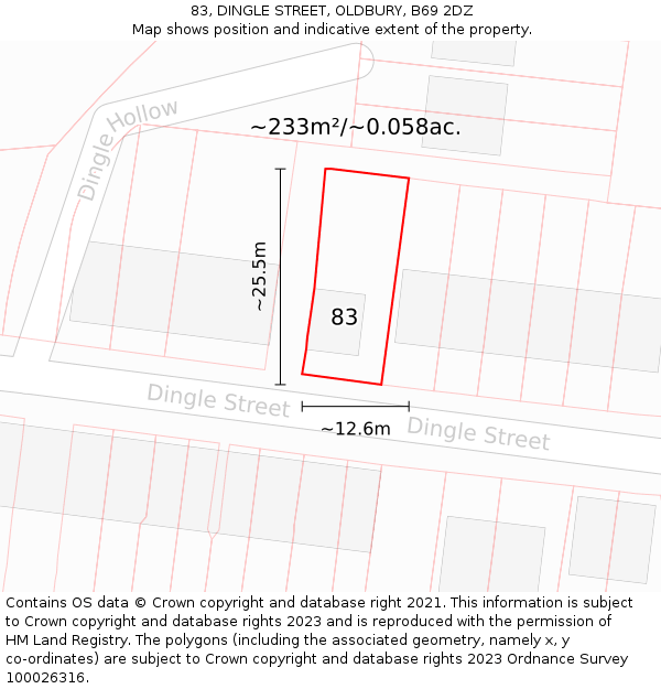 83, DINGLE STREET, OLDBURY, B69 2DZ: Plot and title map