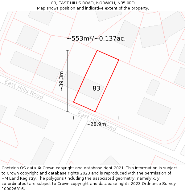 83, EAST HILLS ROAD, NORWICH, NR5 0PD: Plot and title map