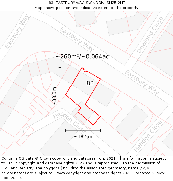 83, EASTBURY WAY, SWINDON, SN25 2HE: Plot and title map