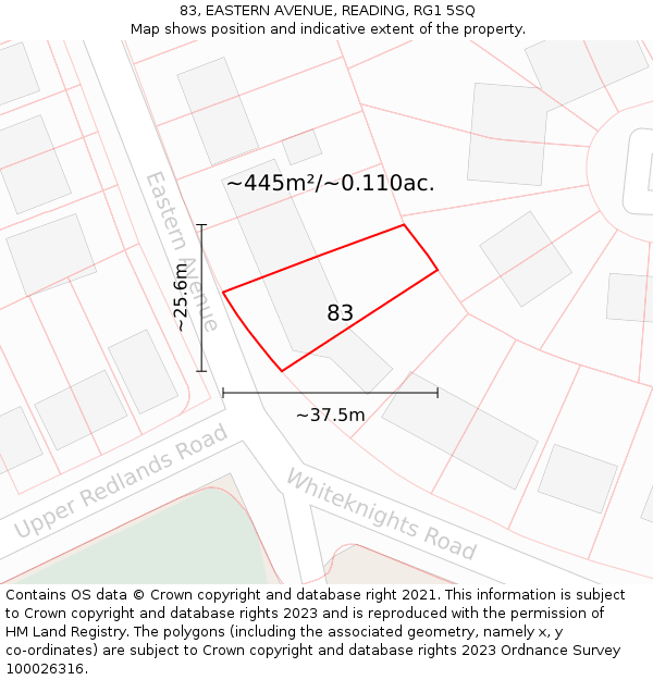 83, EASTERN AVENUE, READING, RG1 5SQ: Plot and title map