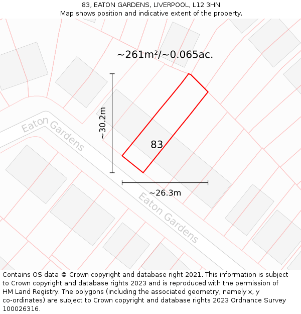 83, EATON GARDENS, LIVERPOOL, L12 3HN: Plot and title map