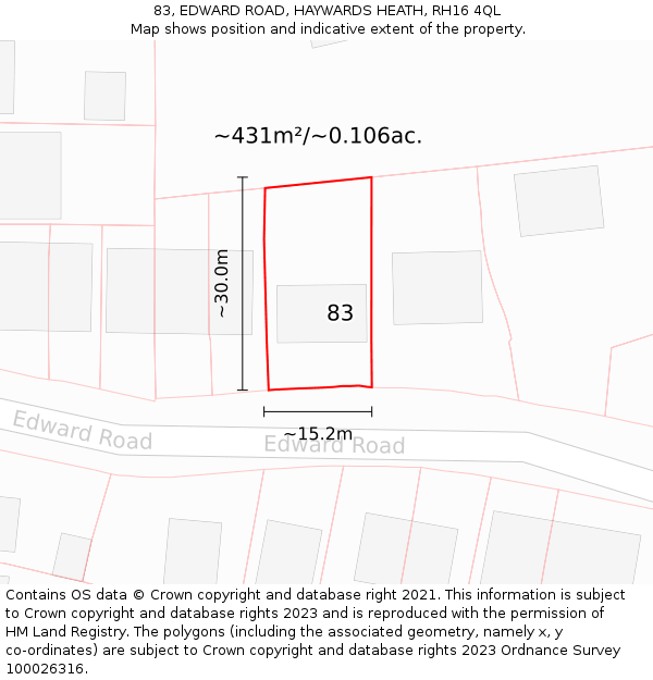 83, EDWARD ROAD, HAYWARDS HEATH, RH16 4QL: Plot and title map