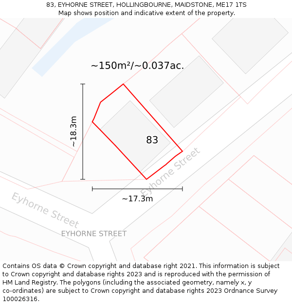 83, EYHORNE STREET, HOLLINGBOURNE, MAIDSTONE, ME17 1TS: Plot and title map