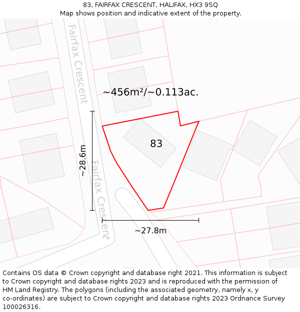 83, FAIRFAX CRESCENT, HALIFAX, HX3 9SQ: Plot and title map