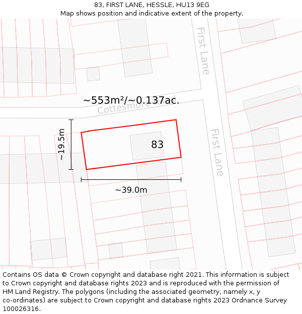 83, FIRST LANE, HESSLE, HU13 9EG: Plot and title map