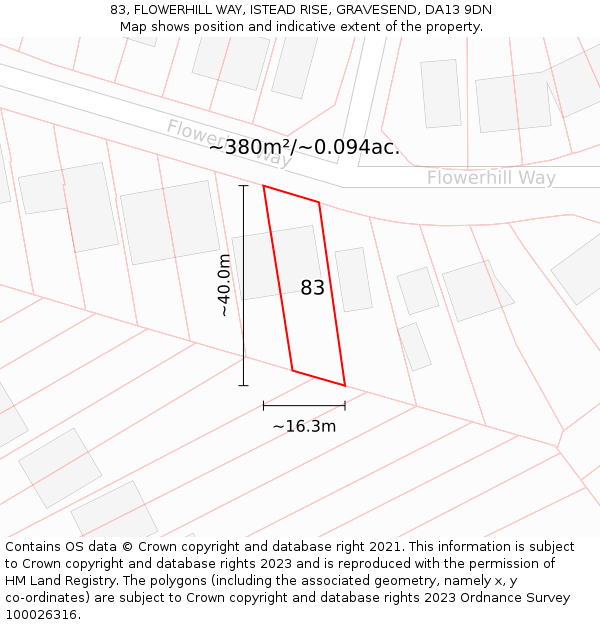 83, FLOWERHILL WAY, ISTEAD RISE, GRAVESEND, DA13 9DN: Plot and title map