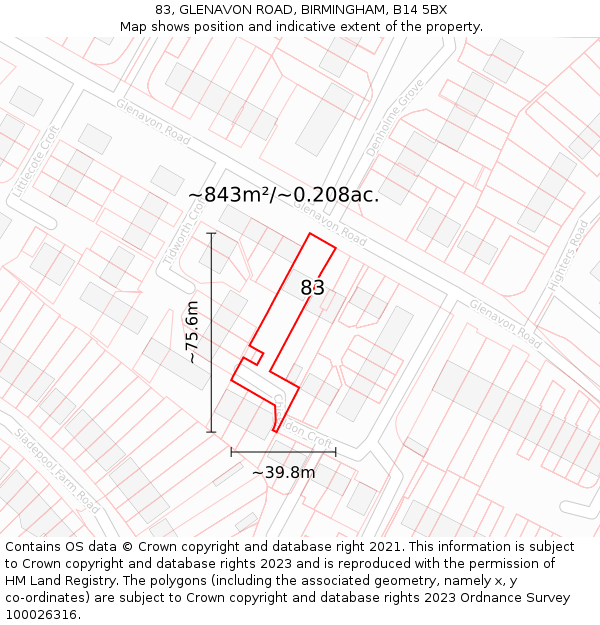 83, GLENAVON ROAD, BIRMINGHAM, B14 5BX: Plot and title map