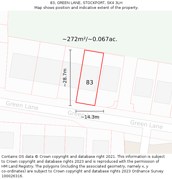 83, GREEN LANE, STOCKPORT, SK4 3LH: Plot and title map
