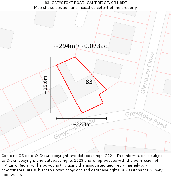 83, GREYSTOKE ROAD, CAMBRIDGE, CB1 8DT: Plot and title map
