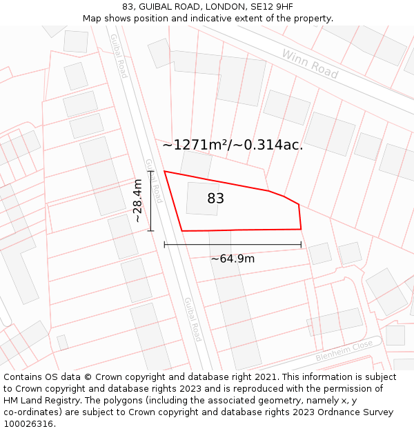83, GUIBAL ROAD, LONDON, SE12 9HF: Plot and title map