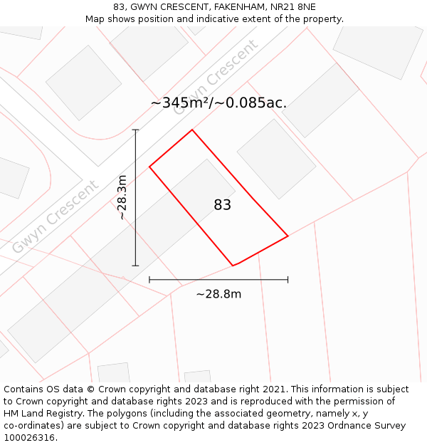 83, GWYN CRESCENT, FAKENHAM, NR21 8NE: Plot and title map