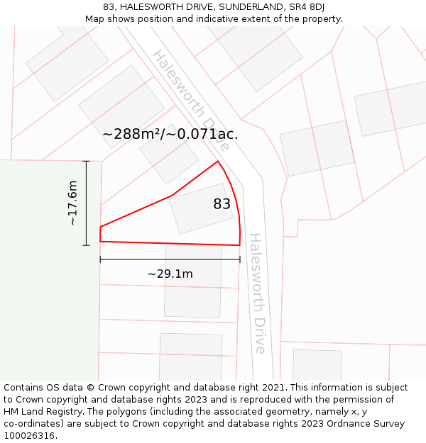 83, HALESWORTH DRIVE, SUNDERLAND, SR4 8DJ: Plot and title map