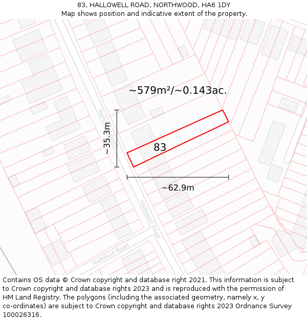 83, HALLOWELL ROAD, NORTHWOOD, HA6 1DY: Plot and title map