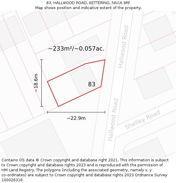 83, HALLWOOD ROAD, KETTERING, NN16 9RF: Plot and title map