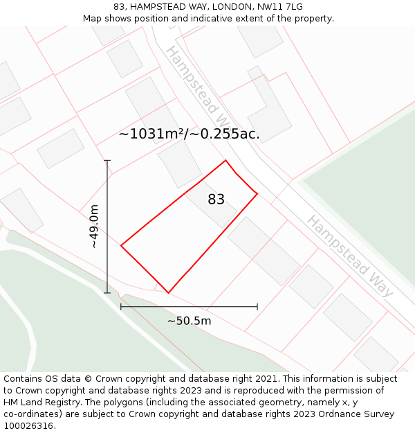 83, HAMPSTEAD WAY, LONDON, NW11 7LG: Plot and title map