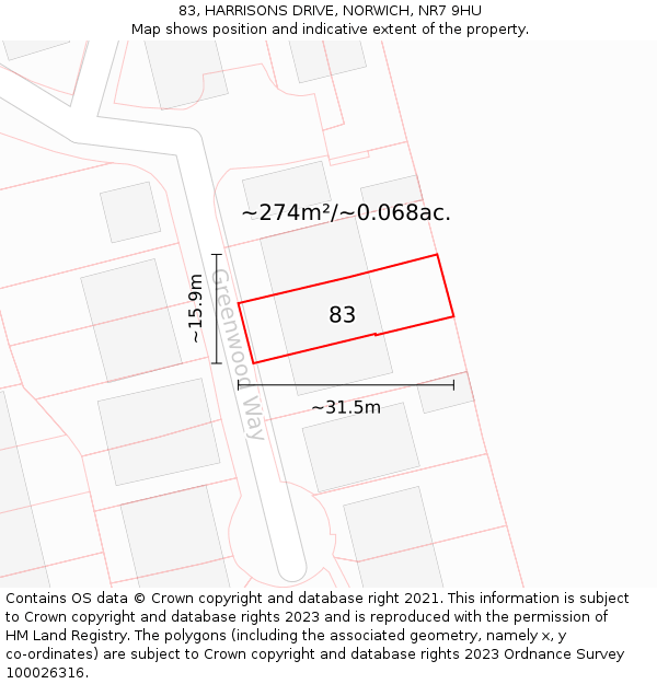 83, HARRISONS DRIVE, NORWICH, NR7 9HU: Plot and title map