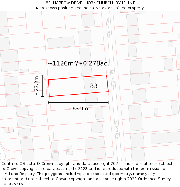 83, HARROW DRIVE, HORNCHURCH, RM11 1NT: Plot and title map