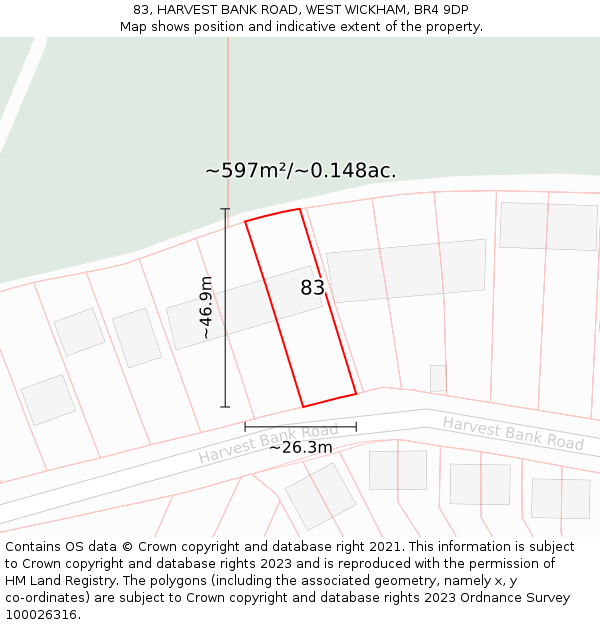 83, HARVEST BANK ROAD, WEST WICKHAM, BR4 9DP: Plot and title map