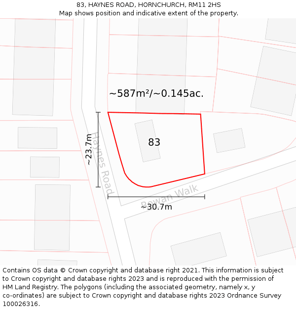 83, HAYNES ROAD, HORNCHURCH, RM11 2HS: Plot and title map