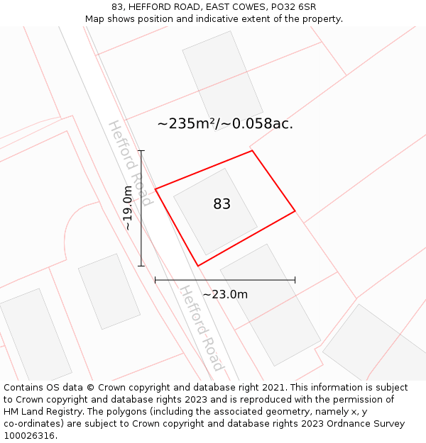 83, HEFFORD ROAD, EAST COWES, PO32 6SR: Plot and title map
