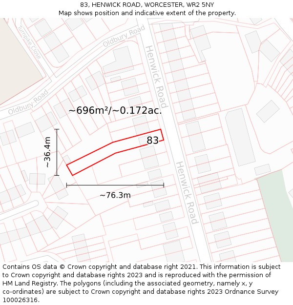83, HENWICK ROAD, WORCESTER, WR2 5NY: Plot and title map