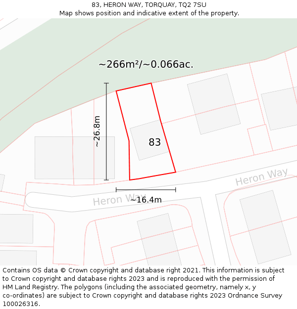 83, HERON WAY, TORQUAY, TQ2 7SU: Plot and title map