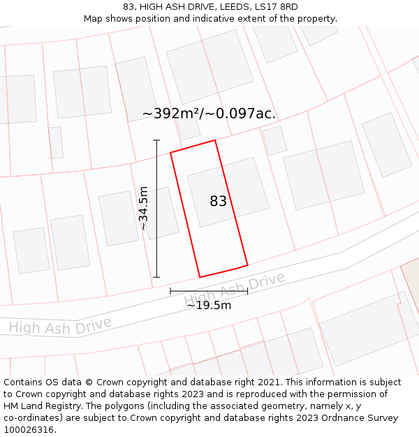83, HIGH ASH DRIVE, LEEDS, LS17 8RD: Plot and title map