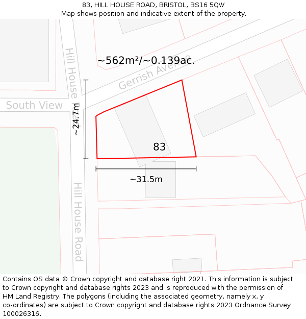 83, HILL HOUSE ROAD, BRISTOL, BS16 5QW: Plot and title map