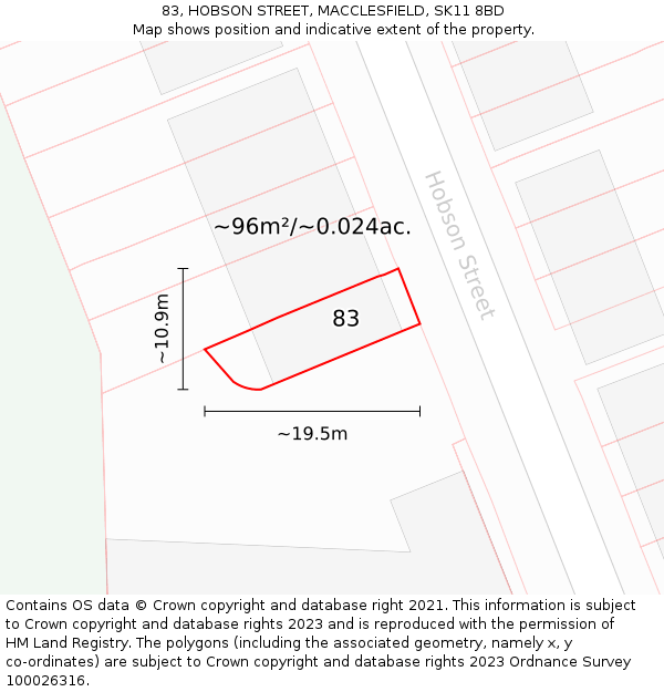 83, HOBSON STREET, MACCLESFIELD, SK11 8BD: Plot and title map