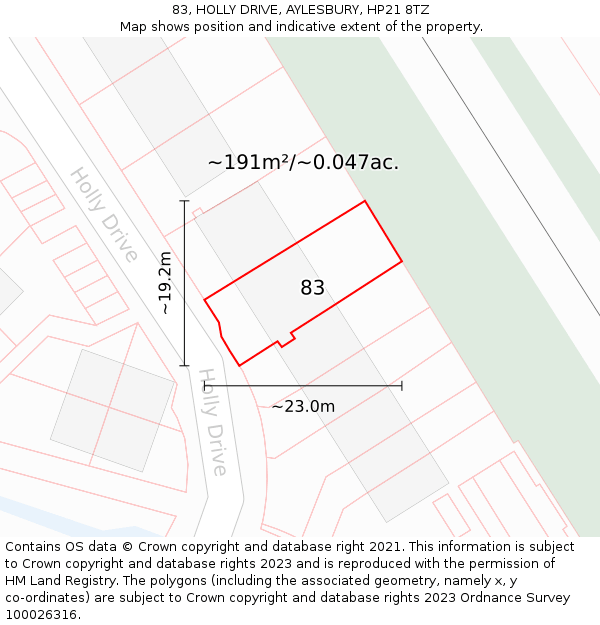 83, HOLLY DRIVE, AYLESBURY, HP21 8TZ: Plot and title map