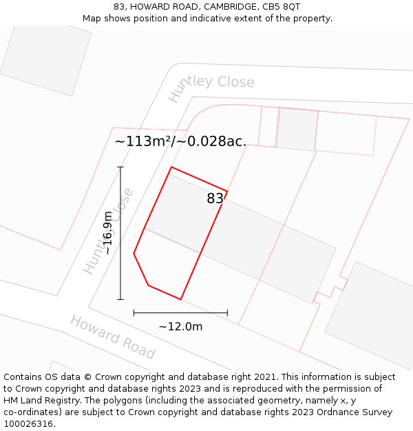 83, HOWARD ROAD, CAMBRIDGE, CB5 8QT: Plot and title map