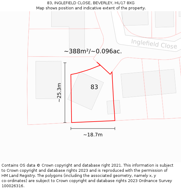 83, INGLEFIELD CLOSE, BEVERLEY, HU17 8XG: Plot and title map