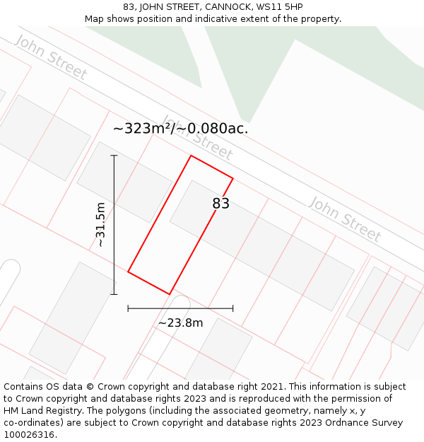 83, JOHN STREET, CANNOCK, WS11 5HP: Plot and title map