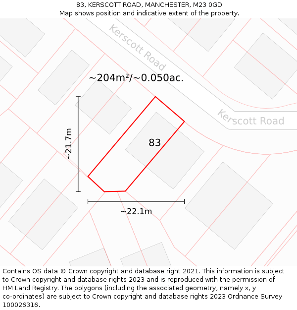 83, KERSCOTT ROAD, MANCHESTER, M23 0GD: Plot and title map