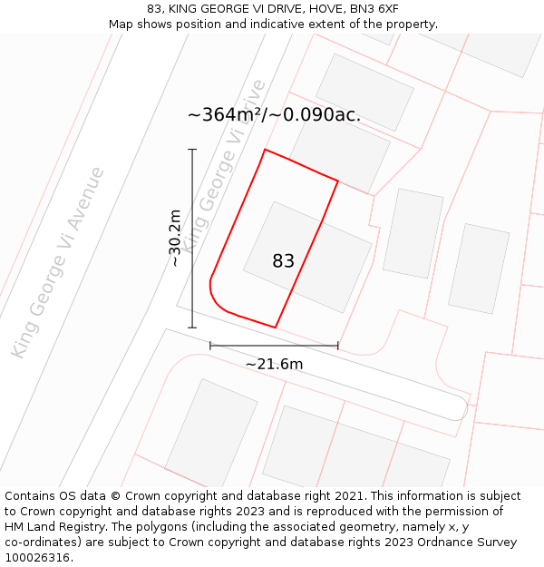 83, KING GEORGE VI DRIVE, HOVE, BN3 6XF: Plot and title map