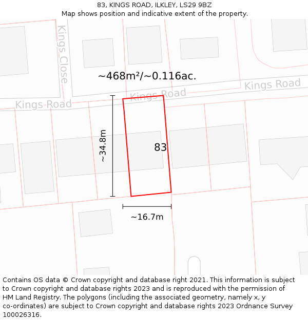 83, KINGS ROAD, ILKLEY, LS29 9BZ: Plot and title map