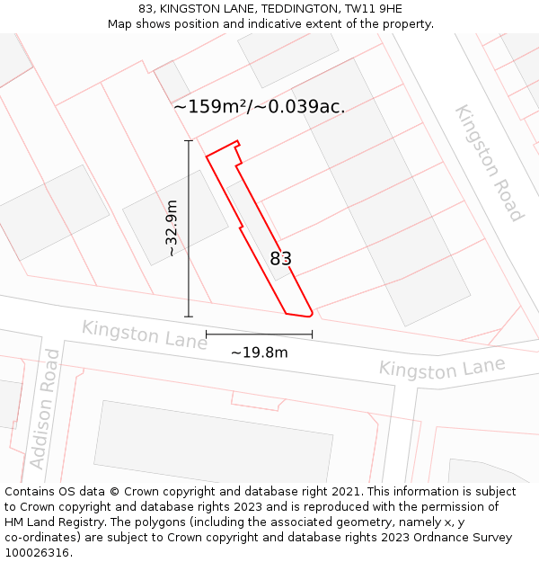 83, KINGSTON LANE, TEDDINGTON, TW11 9HE: Plot and title map