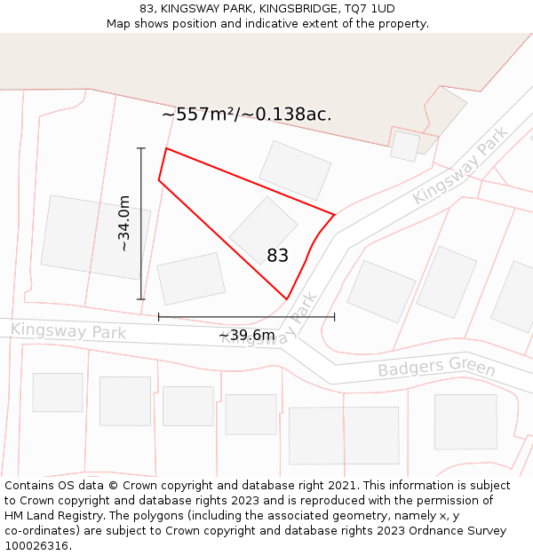 83, KINGSWAY PARK, KINGSBRIDGE, TQ7 1UD: Plot and title map