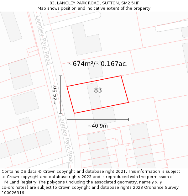 83, LANGLEY PARK ROAD, SUTTON, SM2 5HF: Plot and title map