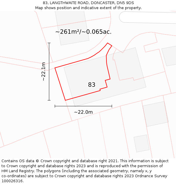 83, LANGTHWAITE ROAD, DONCASTER, DN5 9DS: Plot and title map