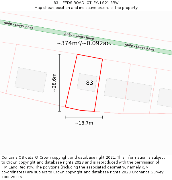 83, LEEDS ROAD, OTLEY, LS21 3BW: Plot and title map